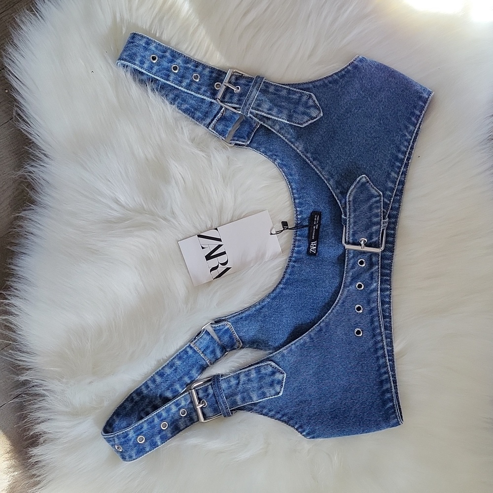 NWT zara buckled denim top - Picture 8 of 13